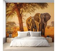 Elephant Photo Wallpaper, Grassland African Wild Animal Wallpaper Mural, 250x175cm Wall Paper for Bedroom Living Room, Non-Woven Wall Mural Room Decor EL&D67