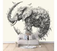 Elephant Photo Wallpaper Plants and Flowers Elephants Wall Mural 400 × 280 cm / 157.4" × 110" Non-Woven Art Print Wall Mural 3D Photo Picture Wallpaper for Bedroom Living Room Decoration