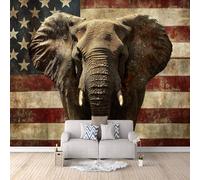 Elephant Photo Wallpaper Red and White Striped Elephant Wallpaper Mural 3D Art Print, Non-Woven Wall Paper, Decoration Poster Picture Mural 500 × 280 cm / 196.8" × 110" for Living Room Bedroom