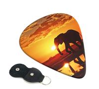 Elephant Pictures Guitar Picks 6 Pcs, 0.46mm Thickness Celluloid Plectrum with Leather Picks Holder, Personalized Guitar Pick for Bass Electric Acoustic Guitars Lovers Gift