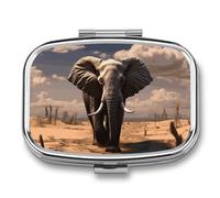Elephant Pill Box 2 Compartment, Portable Pill Case with Mirror for Pocket Purse Travel, Mini Metal Medicine Organizer for Vitamins Fish Oil