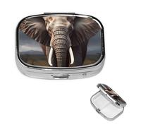 Elephant Pill Box 2 Compartment Square Portable Pill Case for Pocket or Purse Pill Holder Weekly Pill Organizer Decorative Metal Medicine Vitamin Organizer Travel Gift