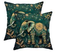 Elephant Pillow Covers Set of 2, Teal Blue Artistic Throw Pillows Case, Outdoor Decorative Square Cushion Covers for Home Sofa Bed Couch 18x18 Inch