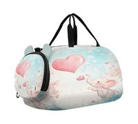Elephant Pink Heart Bubbles Kids Travel Duffel Bag for Boys Girls Overnight Weekend Tote Bag with Shoes Compartment for Beach Swim Trip