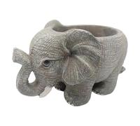 Elephant Plant Pot - Resin Planter, Cute Flower Pot | Succulent Animal Container, Decorative Home Office Desk Ornament, Drainage Hole Garden Accessories, Small Bonsai Vase, Grey Wildlife