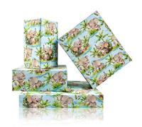 Elephant Playing in the Jungle Wrapping Paper - 4 Sheet Adorable Baby Elephants Flowers Trees Print Gift Wraps - Animals Theme Folded Flat Art Paper for Boys Girls Birthday Party, Holiday, Baby Shower
