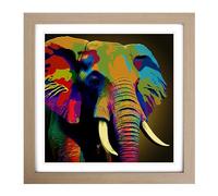 Elephant Pop Art Framed Wall Art Print, Ready to Hang Picture for Living Room Bedroom Home Office, Oak 18 x 18 Inch (45 x 45 cm)