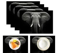 Elephant Portrait Placemats Set of 6, Animal Realism Cotton Linen Washable Table Mat, Available Non-slip Heat Resistant Placemats for Kitchen Dinning Restaurant, Gray Place Mats for Table, 45x30cm