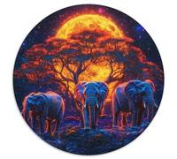 Elephant Premium 1000-Piece Puzzle in A Round Shape Featuring, Slightly Challenging, Looks Stunning on Any Tabletop 1000pcs (67.5x67.5cm)