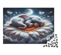 Elephant Premium Paper Baby Elephant Sleeping on Giant Daisy DIY Jigsaw Puzzle Decorative Stress Relief 52x38cm/1000pcs