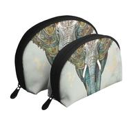 Elephant Print Printed Makeup Bags 2-Piece Portable Shell Travel Toiletry Bag Cosmetic Organizer Bag for Women