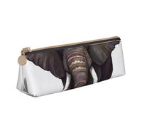 Elephant Print Printed Triangle Leather Pencil Case for Girls Boys, Zipper Pencil Bag Pen Pouch Bag Organizer for Student School Office College