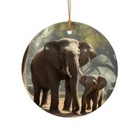 Elephant Print Round Flat Hanging Ornaments for Christmas Winter New Year Party Hanging Decorations