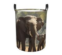 Elephant Print Round Laundry Hamper Waterproof Storage Basket Washable Clothes Organizer Bedroom