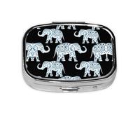 Elephant Print Square Metal Pill Box Decorative Pill Case - Carry Your Meds in Style (Rectangular)