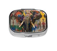 Elephant Print Square Metal Pill Box Decorative Pill Case - Carry Your Meds in Style (Rectangular)