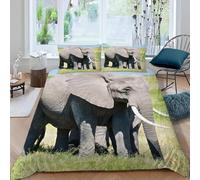 Elephant Printed Single Duvet Cover Set African Savannah Bedding Set Ultrasoft Microfiber Quilt Cover 155x220 cm with Zipper and 2 Pillowcases for Single Bed 2321.A