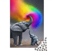 Elephant Rainbow Dust 1000 Piece Mini Jigsaw Puzzle For Adults Gift Idea | 52x38cm Cardboard Puzzle Lovers Mind Relaxation Handmade Puzzle Birthday Gift Living Room Decor