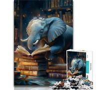 Elephant Reading A Book Puzzles for Adults Teens 1000 Pieces,Challenging To Complete But Fun And Humorous with Matching Poster And Trivia Sheet (38x26cm)