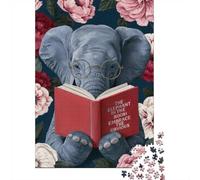 Elephant Reading Book Floral Portrait 1000-Piece Jigsaw Puzzle for Adults, 52x38cm/1000pcs, New Year Indoor Activity, Winter Downtime And January Evenings