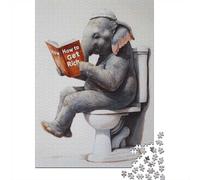Elephant Reading 'How to Get Rich' on Toilet Jigsaw Puzzle, 1000 Piece