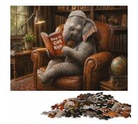 Elephant Reading 'How to Get Rich' on Toilet Jigsaw Puzzle, 1000 Pieces | Shared puzzle challenge with solo or shared puzzle time alone or together.