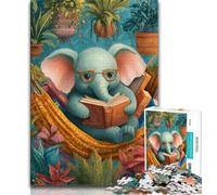 Elephant Reading Jigsaw Puzzles for Teenagers 1000 Piece Puzzle,Help The Brain Exercise Addictive Toys to Cultivate Patience A Work of Art 50x75cm