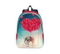 Elephant Red Heart Canvas Backpack Laptop Bag Adjustable Straps Vintage Casual School Travel Outdoor Work Camping