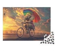 Elephant Riding A Bicycle Puzzles 1000 Pieces Challenge Toys For Adults And Kids The Setting Sun Impossible Jigsaw Puzzles Educational Games Home Decoration 1000pcs (75x50cm)