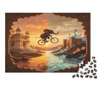 Elephant Riding Bicycle 1000 Piece Jigsaw Puzzle Exotic Architecture Scene Jigsaw Puzzle for Adults Relaxing Focus Home Decor Gift 52x38cm/1000pcs