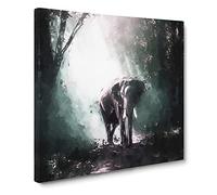 Elephant Roaming in a Green Forest Canvas Print | Gallery Wrapped 30mm Frame Wall Art | 20x20 inches | Ready to Hang | Abstract Animals Picture | Living Room Bedroom Lounge Office