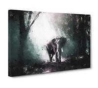 Elephant Roaming in a Green Forest Canvas Print | Gallery Wrapped 30mm Frame Wall Art | 30x20 inches | Ready to Hang | Abstract Animals Picture | Living Room Bedroom Lounge Office