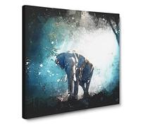 Elephant Roaming in a Green Forest Paint Splash Canvas Print | Gallery Wrapped 30mm Frame Wall Art | 20x20 inches | Ready to Hang | Modern Animals Picture | Living Room Bedroom Lounge Office