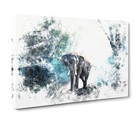 Elephant Roaming In A Green Forest Watercolour Modern Canvas Wall Art Print Ready to Hang, Framed Picture for Living Room Bedroom Home Office Décor, 24x16 Inch (60x40 cm)
