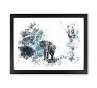 Elephant Roaming In A Green Forest Watercolour Modern Framed Print | A4 Black Framed Wall Art | Ready to Hang | Modern Animal Picture | Living Room Bedroom Lounge Office