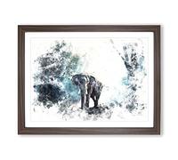 Elephant Roaming In A Green Forest Watercolour Modern Framed Print | A4 Walnut Framed Wall Art | Ready to Hang | Modern Animal Picture | Living Room Bedroom Lounge Office