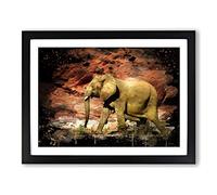 Elephant Rocky Canyon Modern CB Framed Print | A4 Black Framed Wall Art | Ready to Hang | Modern Animal Picture | Living Room Bedroom Lounge Office