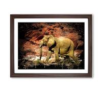 Elephant Rocky Canyon Modern CB Framed Wall Art Print, Ready to Hang Picture for Living Room Bedroom Home Office Décor, Walnut A3 (46 x 34 cm)