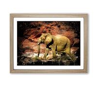 Elephant Rocky Canyon Modern CB Framed Wall Art Print, Ready to Hang Picture for Living Room Bedroom Home Office Décor, Oak A3 (46 x 34 cm)