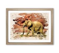 Elephant Rocky Canyon Modern FC Framed Wall Art Print, Ready to Hang Picture for Living Room Bedroom Home Office Décor, Oak A2 (64 x 46 cm)