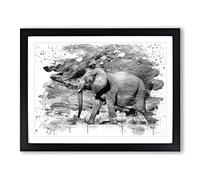 Elephant Rocky Canyon V4 Modern Framed Wall Art Print, Ready to Hang Picture for Living Room Bedroom Home Office Décor, Black A2 (64 x 46 cm)