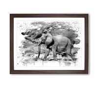 Elephant Rocky Canyon V4 Modern Framed Wall Art Print, Ready to Hang Picture for Living Room Bedroom Home Office Décor, Walnut A3 (46 x 34 cm)