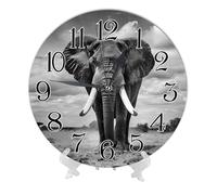Elephant Round Wall Clock Tropical Wildlife African Wild Animal Printed Grey PVC Non Ticking Decorative Bar Dorm Frameless Wall Clock 10x10 Inch
