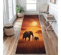 Elephant Runner Rug 60 x 240 cm Long Washable, African Grasslands Wild Animal Runner Rug for Hallway Non Slip Carpet, Kitchen Entryway Hall Bedroom Decor, Soft Low Pile Bo&d34