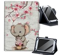 Elephant Sakura Wood Universal 6.0-7.0 inch Tablet Case, 360 Degree Rotating Kickstand Multi Angles Viewing Cover PU Leather Tablet Protector Case for 6.0-7.0 inch Touchscreen Tablet