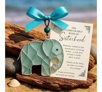 Elephant Sea Glass Wire Art Ornament Card - “The Unbreakable Bond of Sisterhood” - Turquoise Ribbon Gift - Beach-Themed Friendship Keepsake - Thank You for Being My Sister & Friend