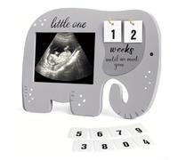 Elephant-Shaped Sonogram Picture Frame for Baby's Ultrasound Photos, Wooden MDF Frame with Growth Tracking Number Cards, Grey, 8.7 x 6.3 Inches, Wall or Table Display
