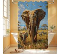 Elephant Shower Curtains for Bathroom 120 x 180 cm Extra Long Shower Curtain Zebra Waterproof Polyester Fabric with 12 Rings, Rustproof Eyelets, Weighted Hem, Quick-Drying Outdoor Garden Decor 6H-72