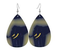 Elephant Silhouette Teardrop Leather Earrings Ladies Print Pendant With Hook Fashion Vintage Party Daily Wear