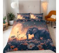 Elephant Single Duvet Cover Set, Starry Sky, Flowers, Animals, Elephants Kid's Duvet Cover 150x200cm, Beddding Sets Microfiber 3 Piece Comforter Covers Set with Zipper Closure with 2 Pillowcase